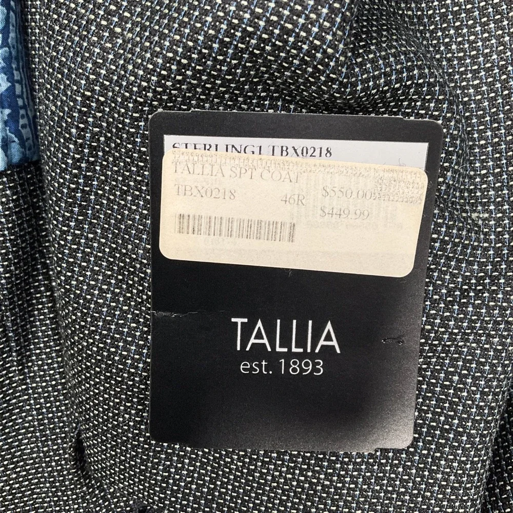 Tallia Blazer Mens 46R Gray Micro Texture Sterling Evening Italian Silk Wool NWT